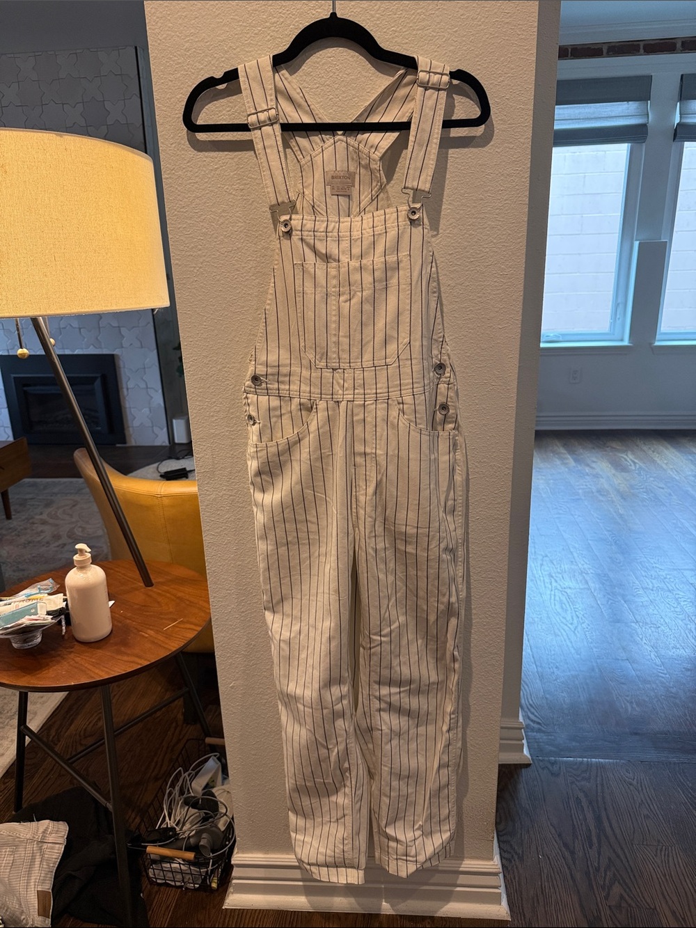 Brixton White Overalls with Navy Pinstripes